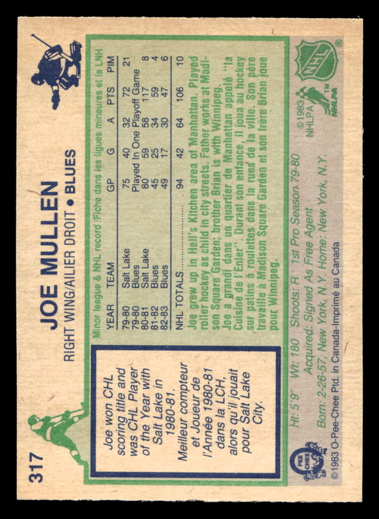1983-84 O-Pee-Chee #317 Joe Mullen Ex-Mint OPC 
