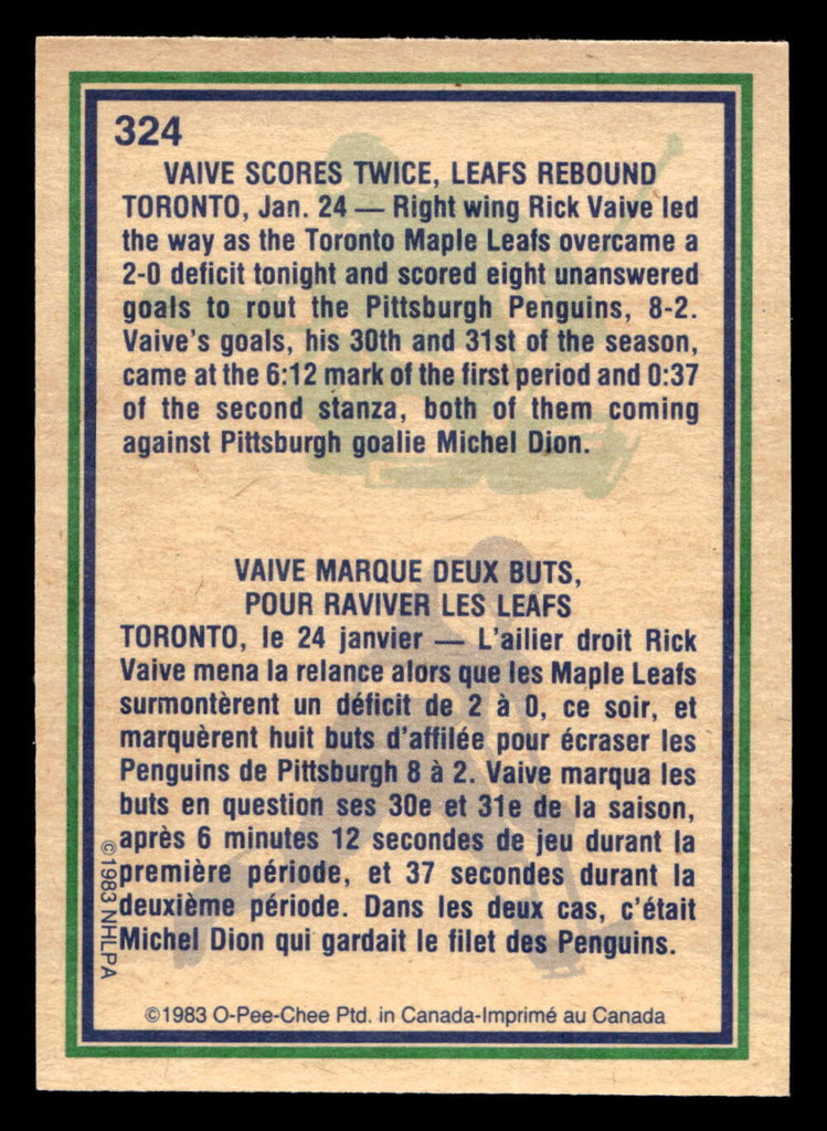 1983-84 O-Pee-Chee #324 Rick Vaive HL Very Good OPC 