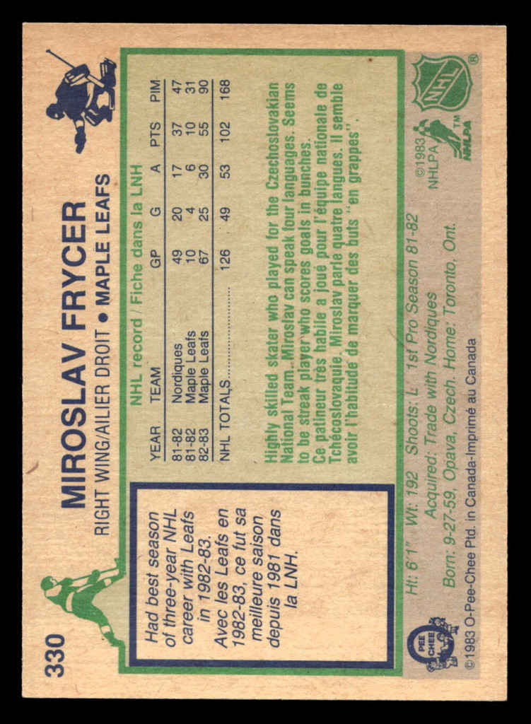 1983-84 O-Pee-Chee #330 Miroslav Frycer Near Mint+ OPC 