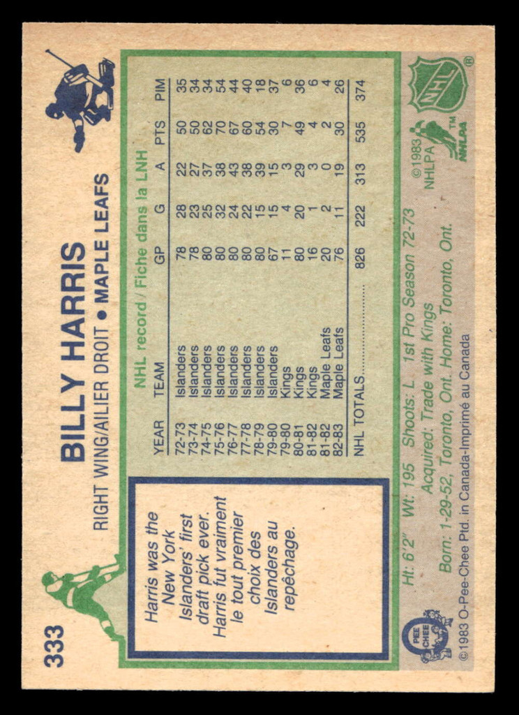 1983-84 O-Pee-Chee #333 Billy Harris Near Mint OPC 