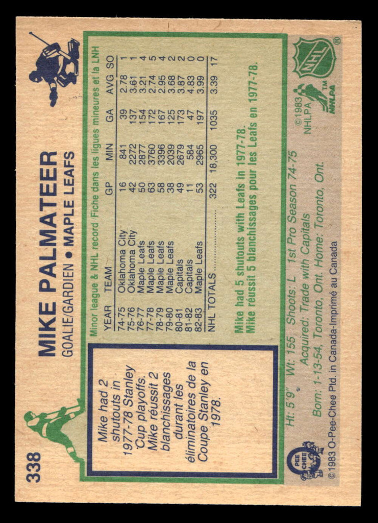 1983-84 O-Pee-Chee #338 Mike Palmateer Ex-Mint OPC 