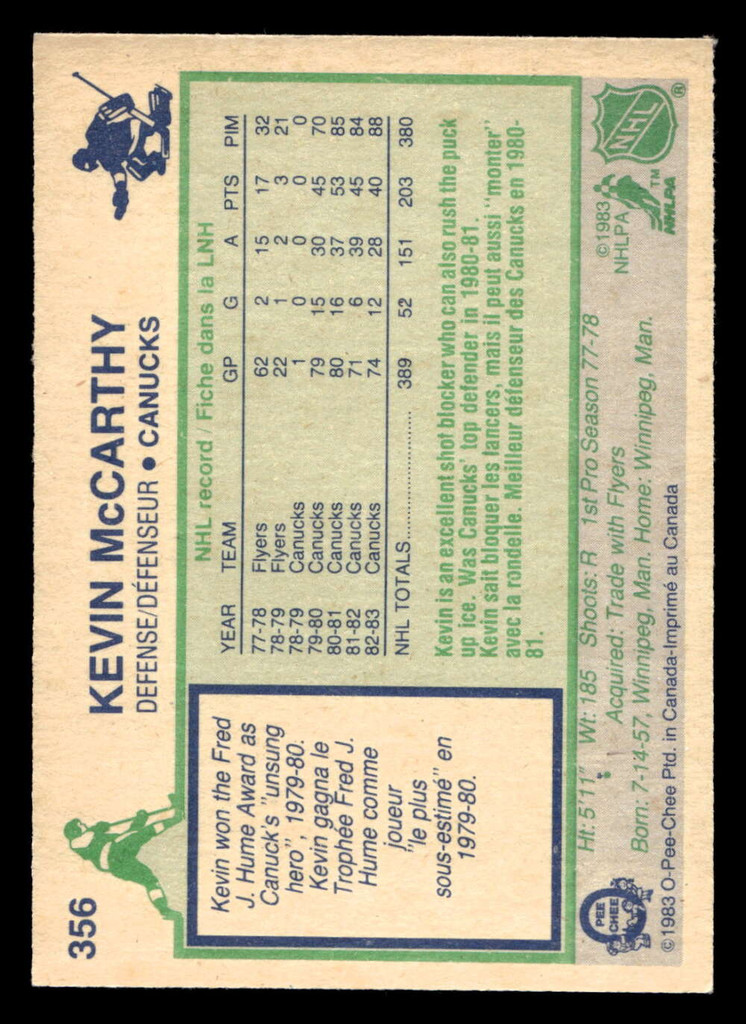 1983-84 O-Pee-Chee #356 Kevin McCarthy Ex-Mint OPC 