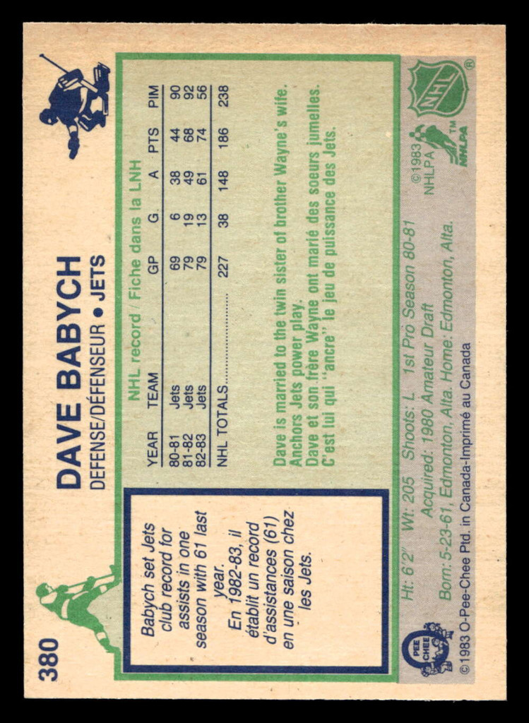 1983-84 O-Pee-Chee #380 Dave Babych Near Mint OPC 