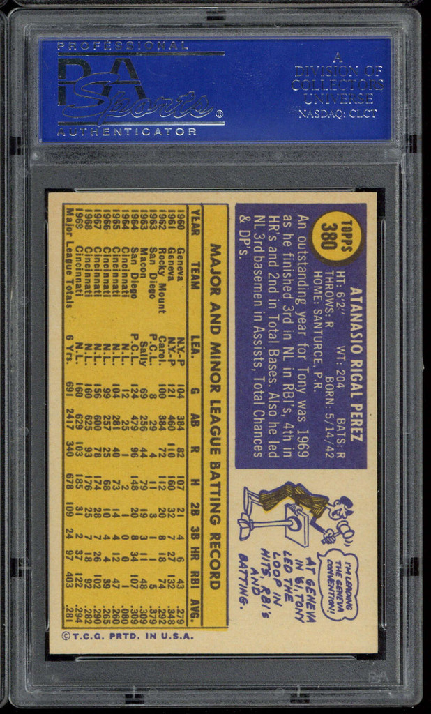 1970 Topps #380 Tony Perez Reds PSA 7 Near Mint