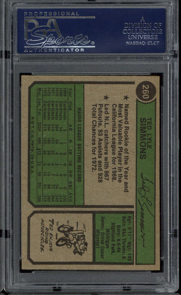 1974 Topps #260 Ted Simmons Cardinals PSA 8 NM-Mint