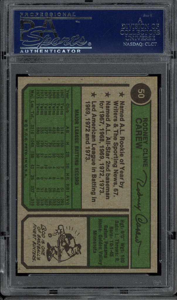 1974 Topps #50 Rod Carew Twins PSA 8 NM-Mint
