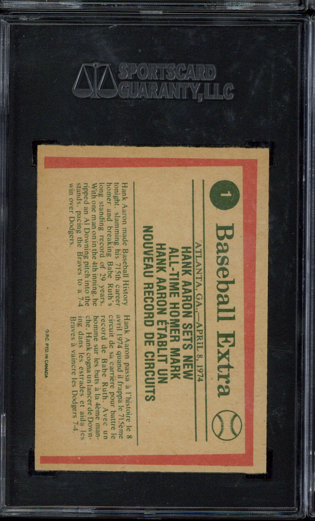 1975 OPC O-Pee-Chee #1 Hank Aaron Braves SGC 7 Near Mint Highlights