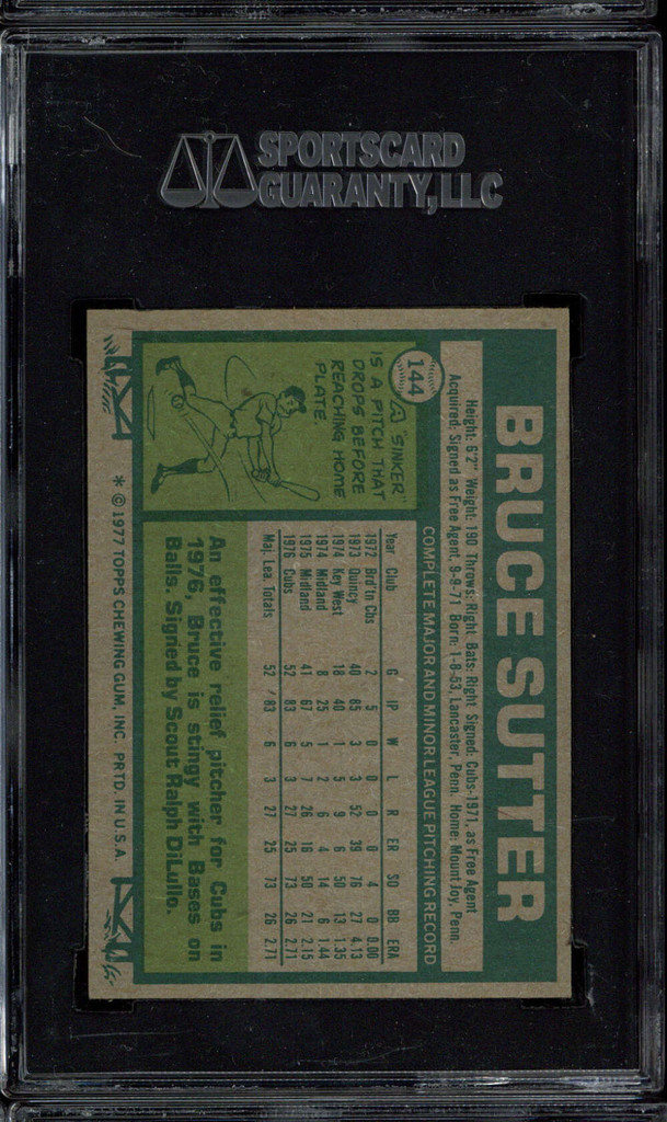 1977 Topps #144 Bruce Sutter Cubs SGC 8 NM-Mint RC