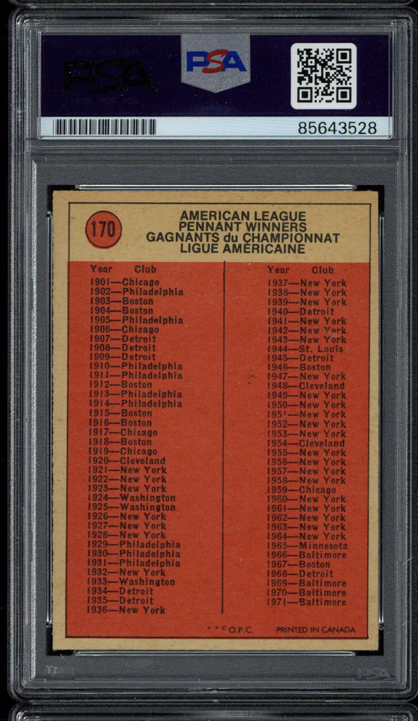 Vida Blue 1972 OPC #170 In Action Signed PSA/DNA Slabbed Authenticated Oakland A's