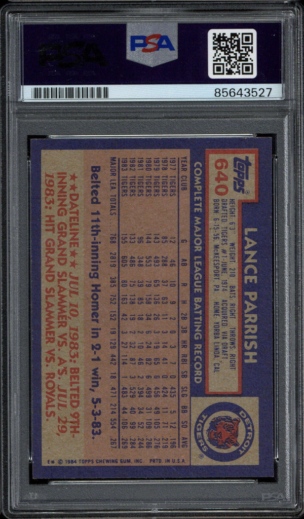 Lance Parrish 1984 Topps #640 Signed PSA/DNA Slabbed Authenticated Tigers