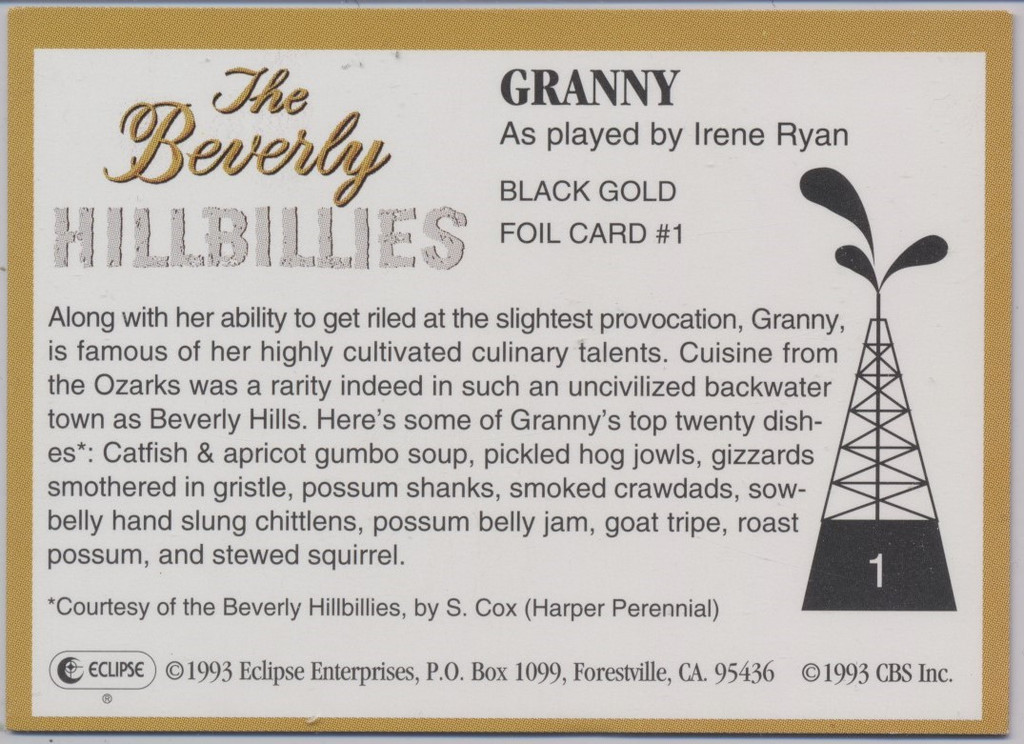 1993 Eclipse Ent. Beverly Hillbillies #1 Granny Black Gold Foil  #*sku37099
