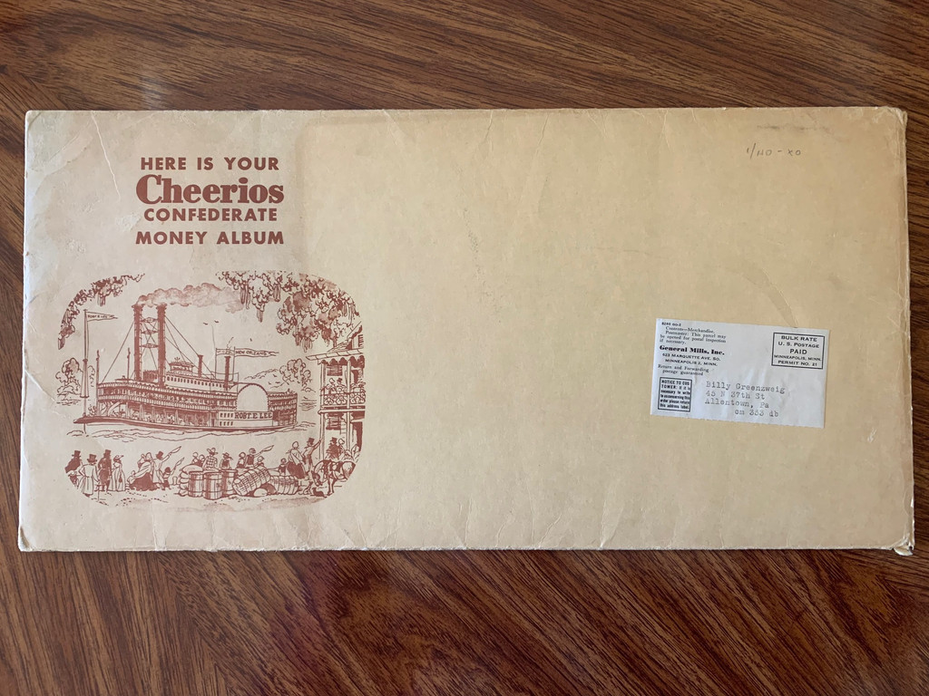 1954 F-UNC Cheerios Confederate Money Album with 10 Facsimile Bills 18"x9"  #*sku37102