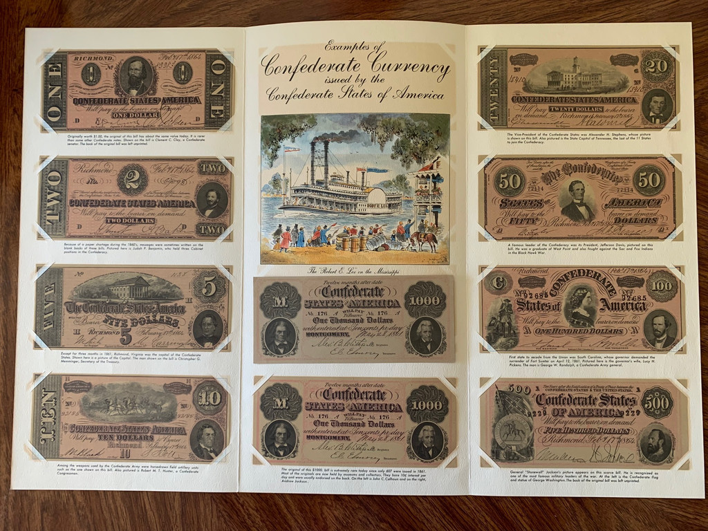 1954 F-UNC Cheerios Confederate Money Album with 10 Facsimile Bills 18"x9"  #*sku37102