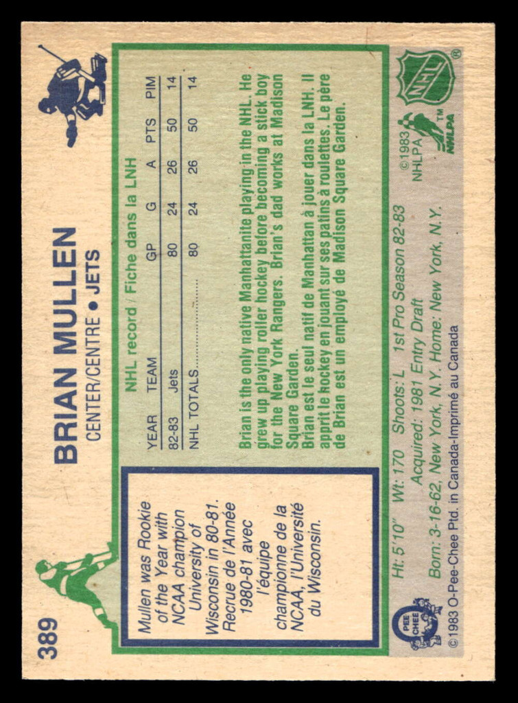 1983-84 O-Pee-Chee #389 Brian Mullen Near Mint RC Rookie 