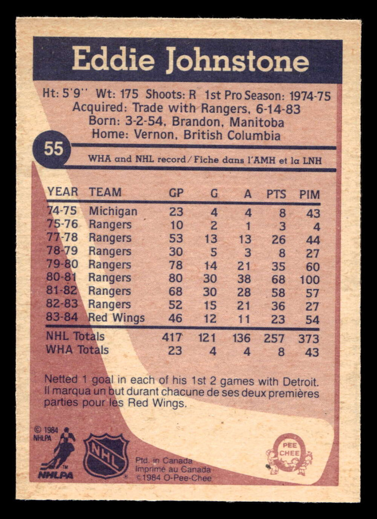 1984-85 O-Pee-Chee #55 Ed Johnstone Near Mint 