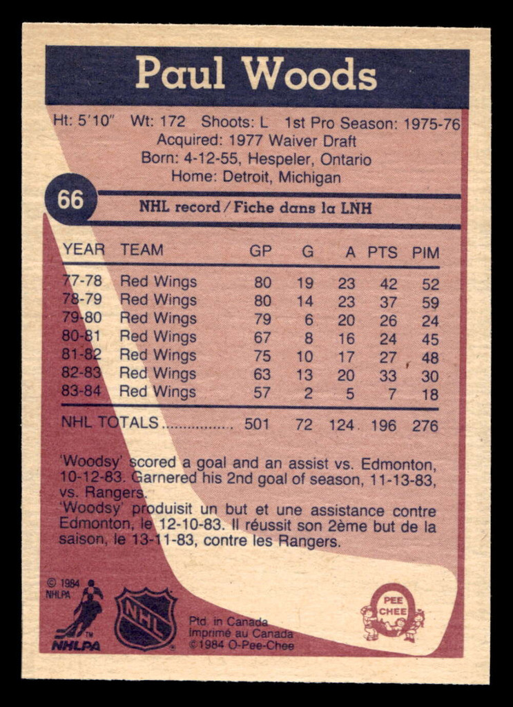 1984-85 O-Pee-Chee #66 Paul Woods Near Mint+ 