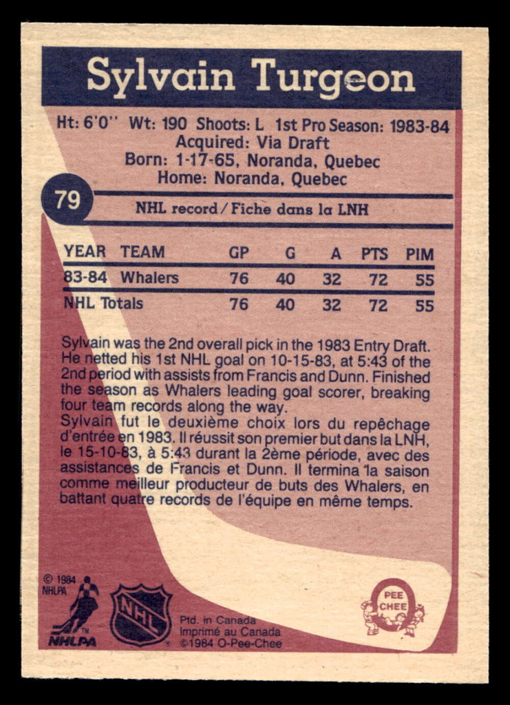1984-85 O-Pee-Chee #79 Sylvain Turgeon Near Mint+ RC Rookie 