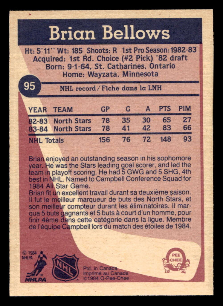 1984-85 O-Pee-Chee #95 Brian Bellows Near Mint 
