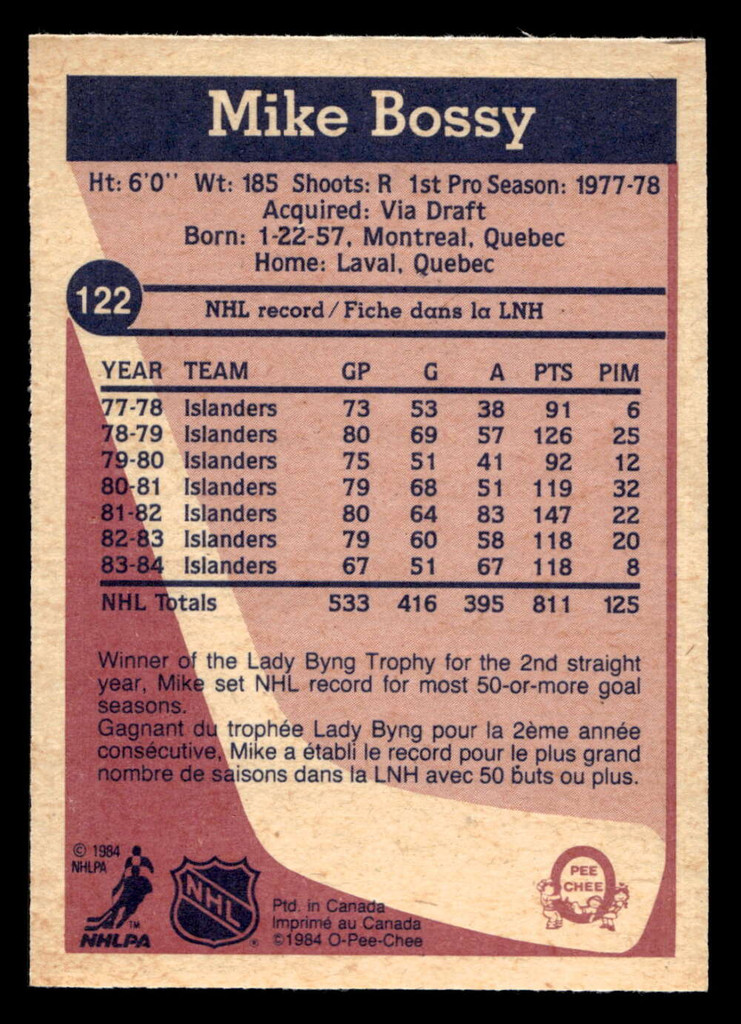 1984-85 O-Pee-Chee #122 Mike Bossy Ex-Mint 