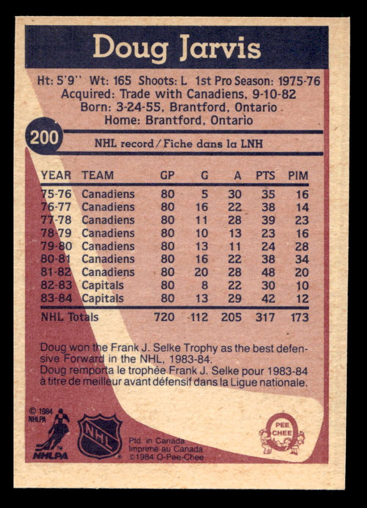 1984-85 O-Pee-Chee #200 Doug Jarvis Near Mint 