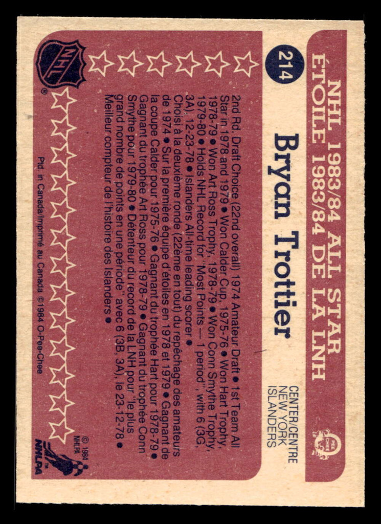1984-85 O-Pee-Chee #214 Bryan Trottier AS Ex-Mint 