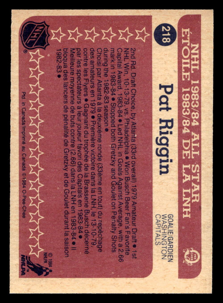 1984-85 O-Pee-Chee #218 Pat Riggin AS Ex-Mint 