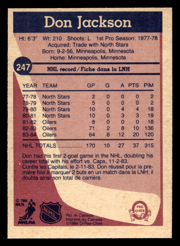1984-85 O-Pee-Chee #247 Don Jackson Near Mint 