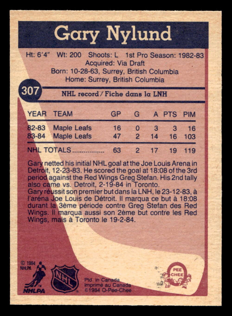 1984-85 O-Pee-Chee #307 Gary Nylund Near Mint RC Rookie OPC 