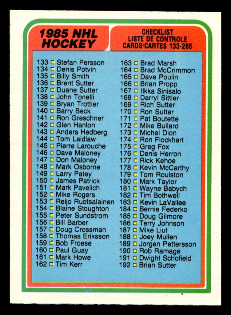 1984-85 O-Pee-Chee #395 Checklist UER Near Mint+ OPC 