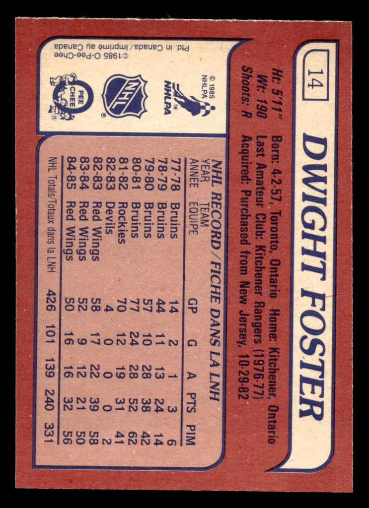 1985-86 O-Pee-Chee #14 Dwight Foster Near Mint+ OPC 
