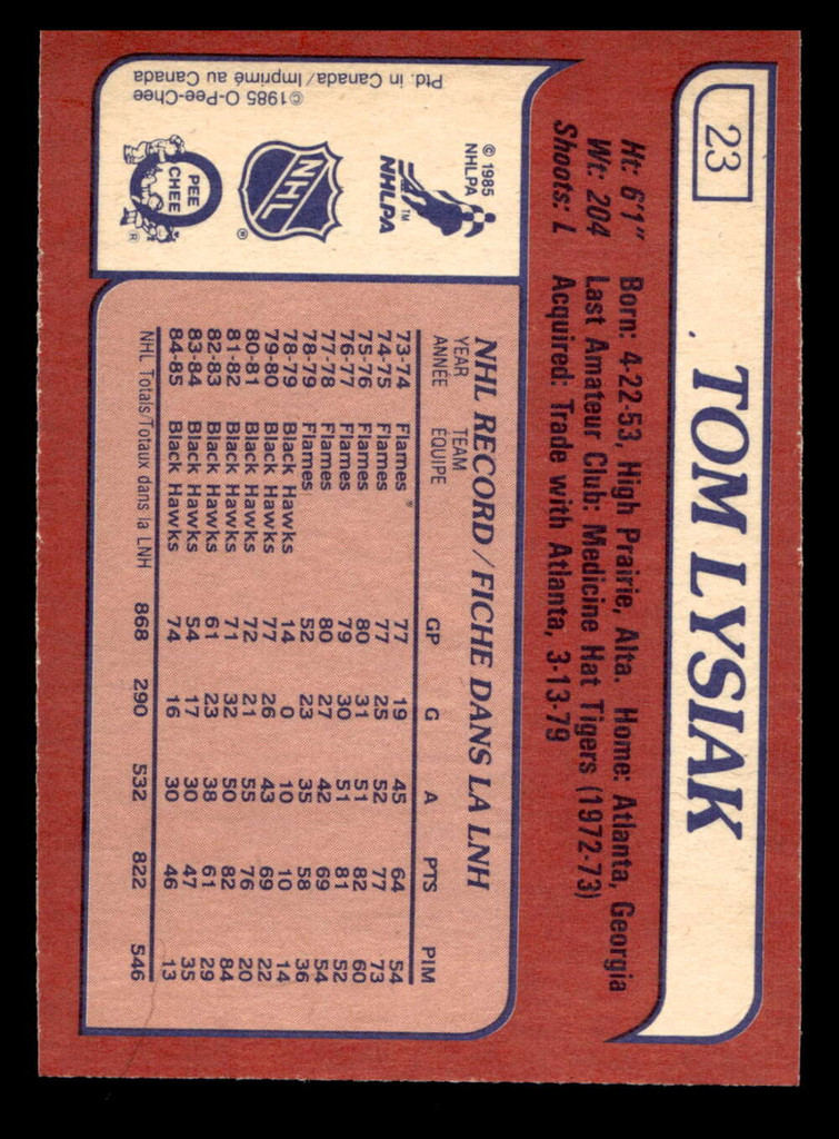 1985-86 O-Pee-Chee #23 Tom Lysiak Near Mint OPC 