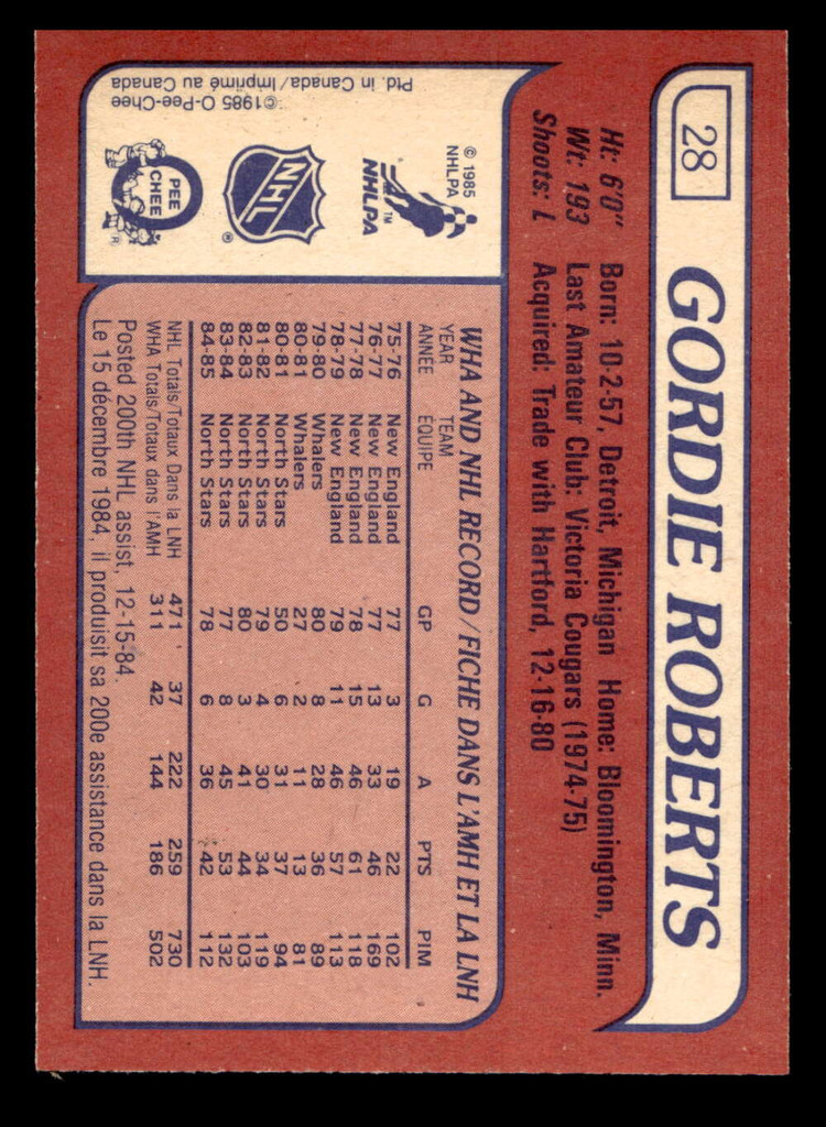 1985-86 O-Pee-Chee #28 Gordie Roberts Near Mint+ OPC 