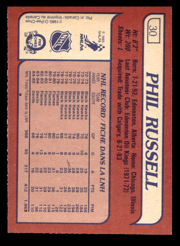 1985-86 O-Pee-Chee #30 Phil Russell Near Mint+ OPC 