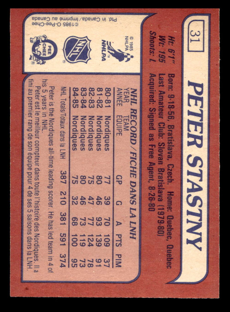 1985-86 O-Pee-Chee #31 Peter Stastny Near Mint+ OPC 
