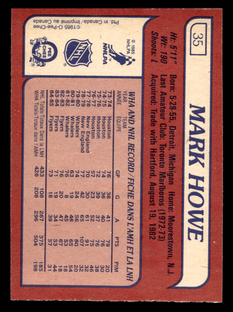 1985-86 O-Pee-Chee #35 Mark Howe Near Mint+ OPC 