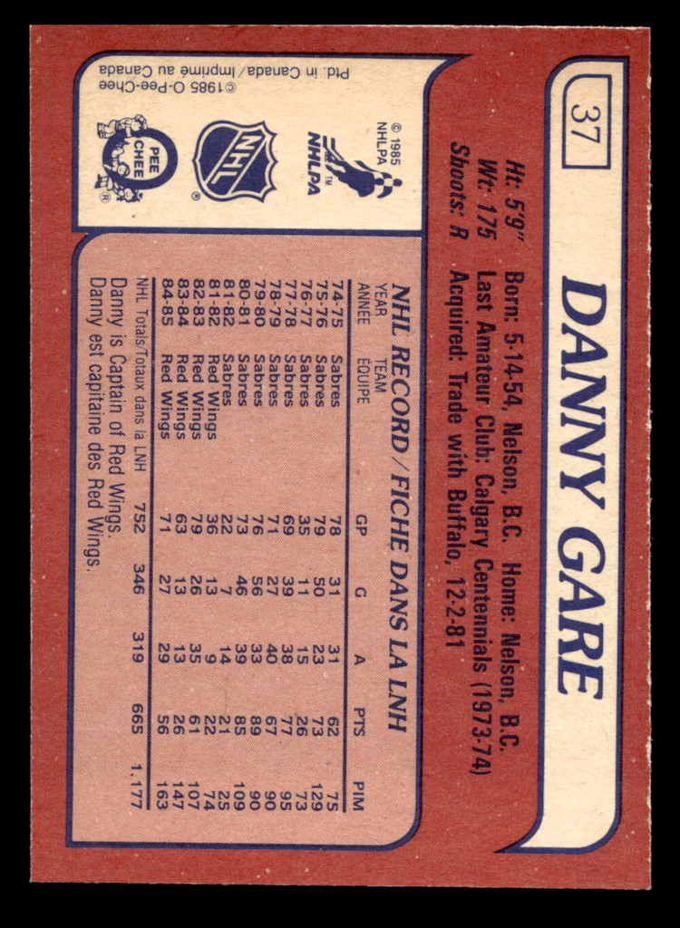 1985-86 O-Pee-Chee #37 Danny Gare Near Mint OPC 
