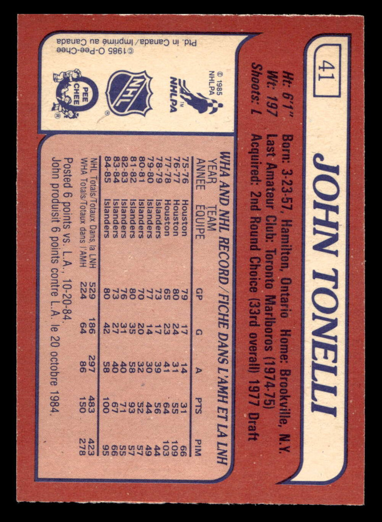 1985-86 O-Pee-Chee #41 John Tonelli Near Mint+ OPC 
