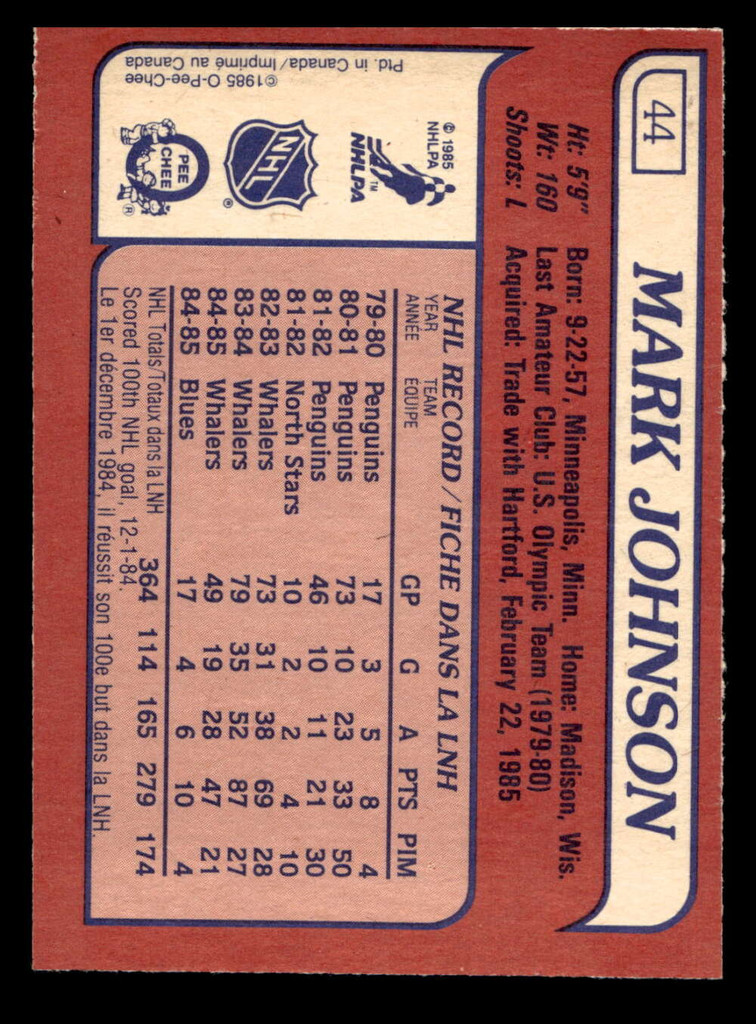 1985-86 O-Pee-Chee #44 Mark Johnson Near Mint+ OPC 
