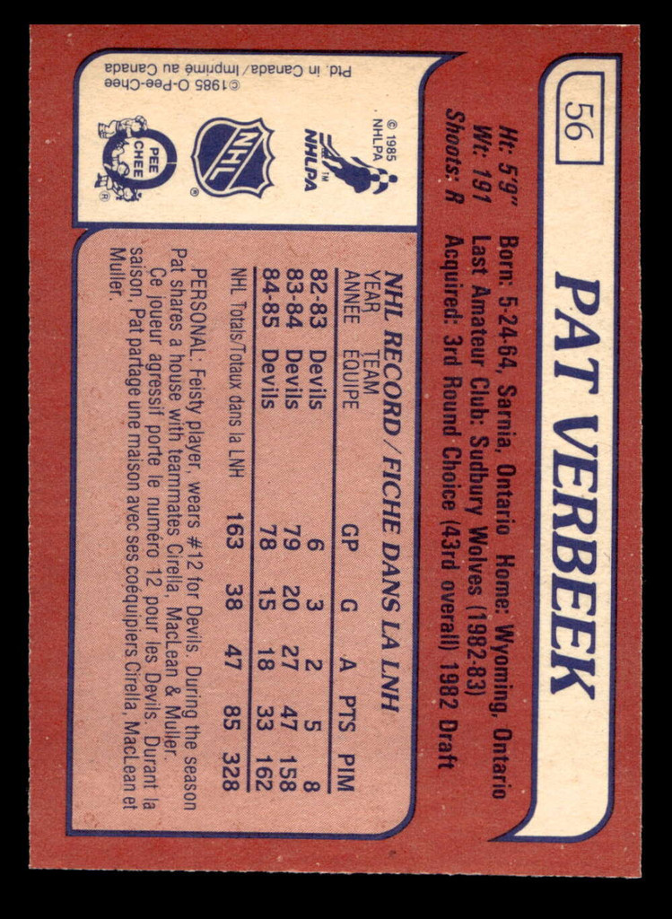 1985-86 O-Pee-Chee #56 Pat Verbeek Near Mint+ OPC 