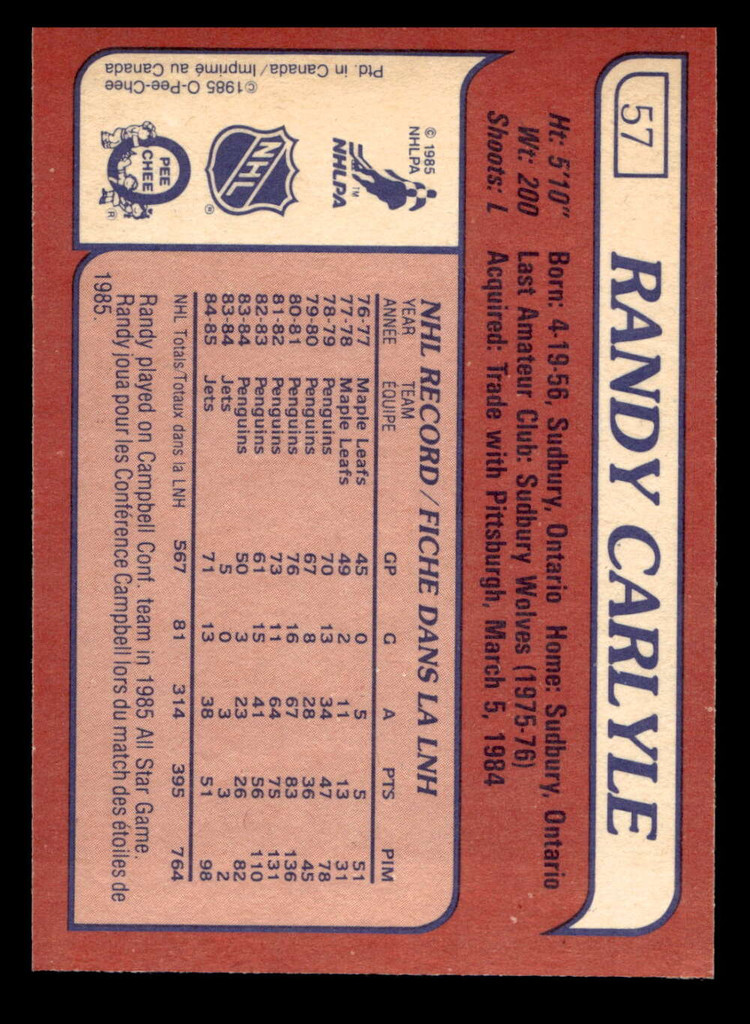 1985-86 O-Pee-Chee #57 Randy Carlyle Near Mint+ OPC 