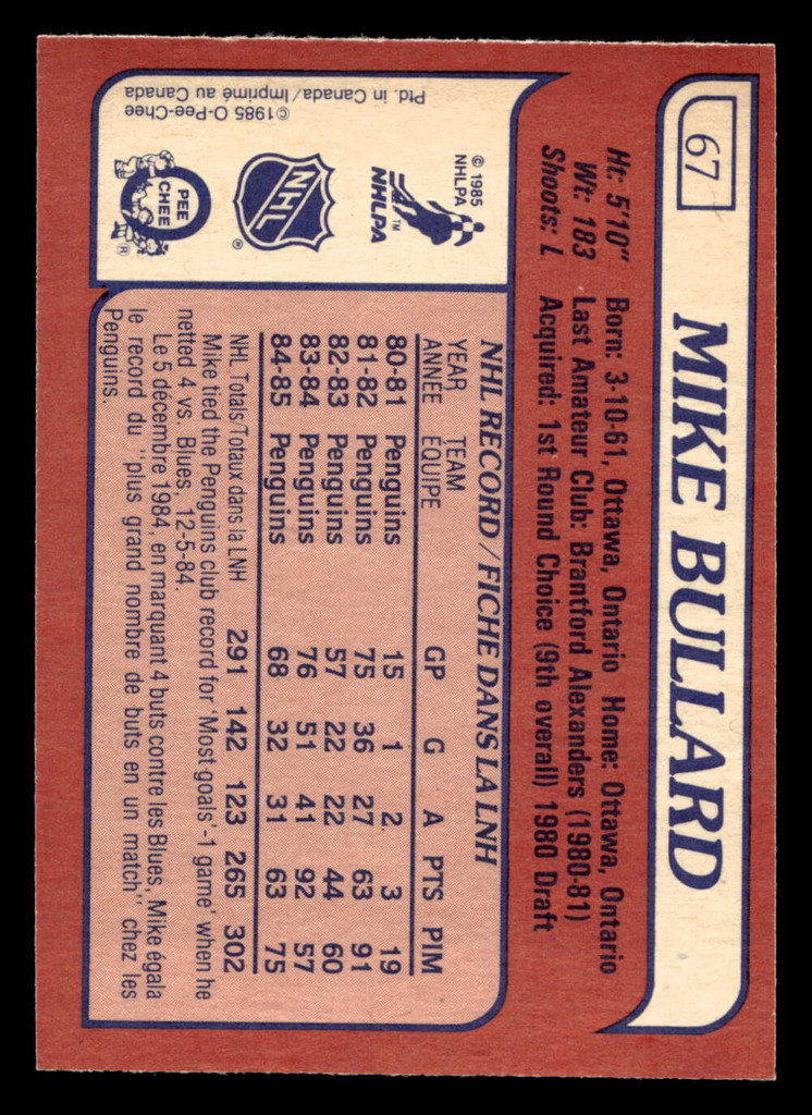 1985-86 O-Pee-Chee #67 Mike Bullard Near Mint OPC 