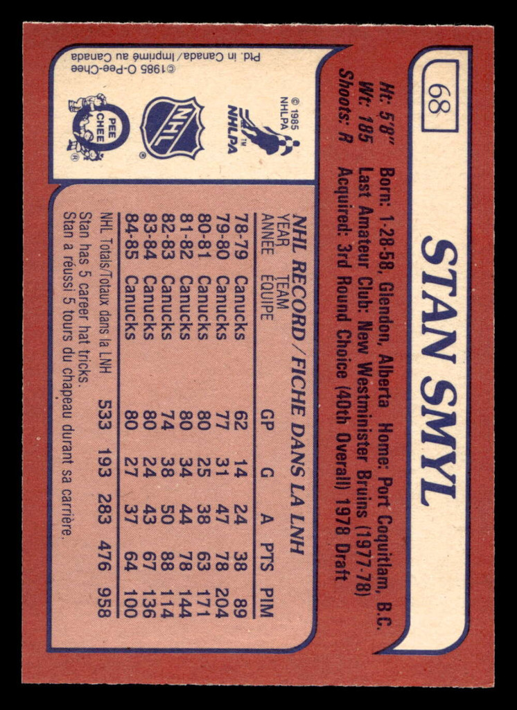 1985-86 O-Pee-Chee #68 Stan Smyl Near Mint+ OPC 