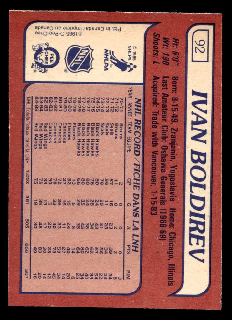 1985-86 O-Pee-Chee #92 Ivan Boldirev Near Mint+ OPC 