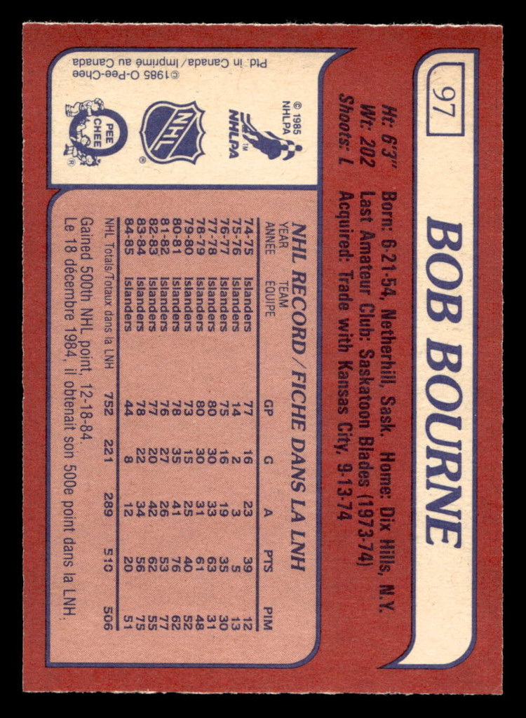 1985-86 O-Pee-Chee #97 Bob Bourne Near Mint+ OPC 
