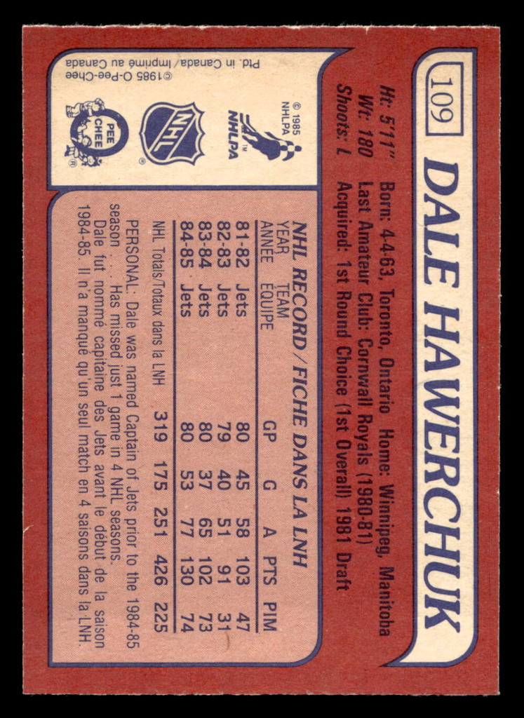 1985-86 O-Pee-Chee #109 Dale Hawerchuk Near Mint OPC 