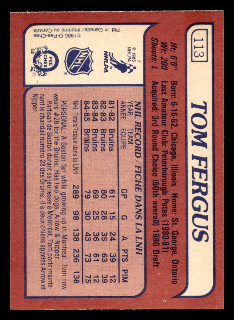 1985-86 O-Pee-Chee #113 Tom Fergus Near Mint OPC 