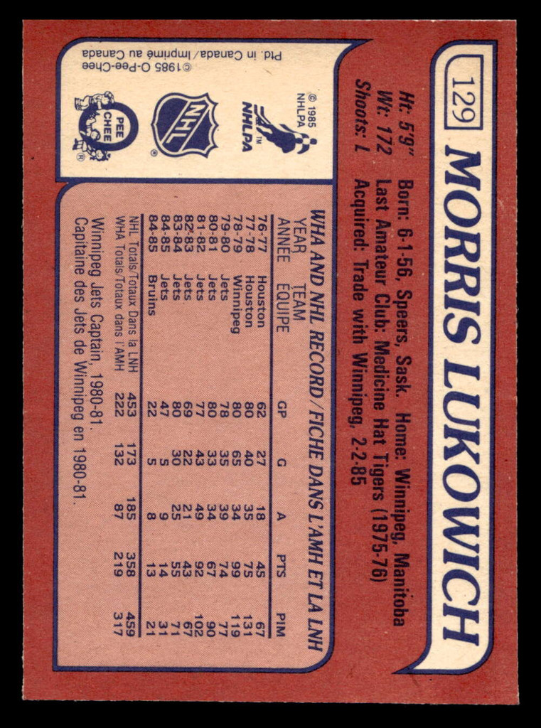 1985-86 O-Pee-Chee #129 Morris Lukowich Near Mint+ OPC 
