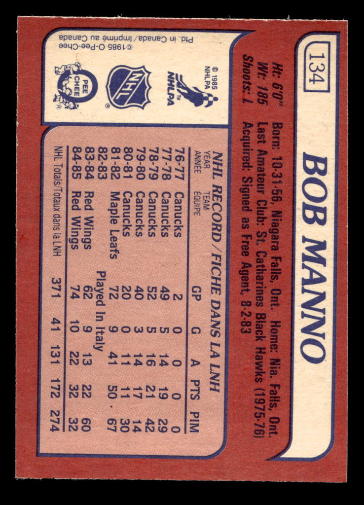 1985-86 O-Pee-Chee #134 Bob Manno Near Mint+ OPC 