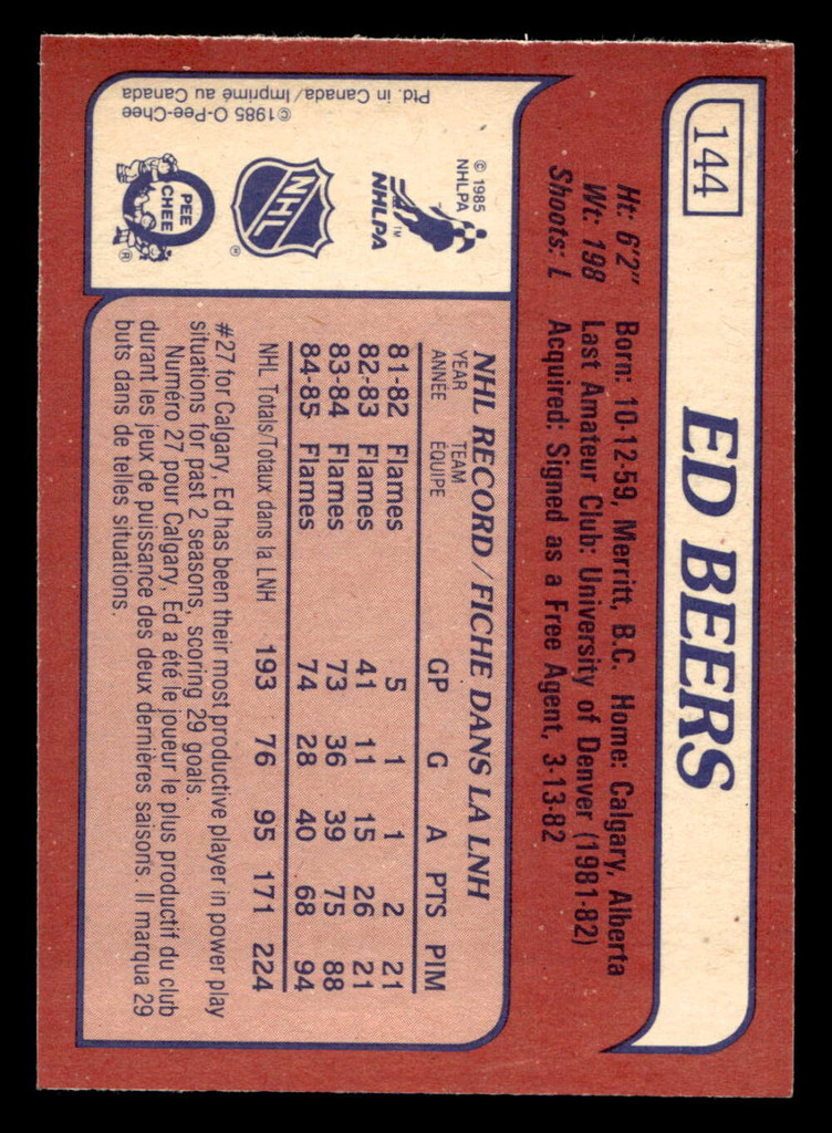1985-86 O-Pee-Chee #144 Ed Beers Near Mint OPC 