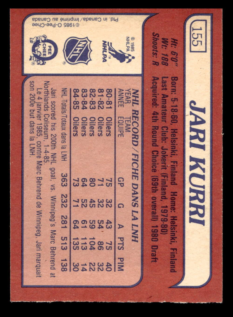 1985-86 O-Pee-Chee #155 Jari Kurri Near Mint OPC 